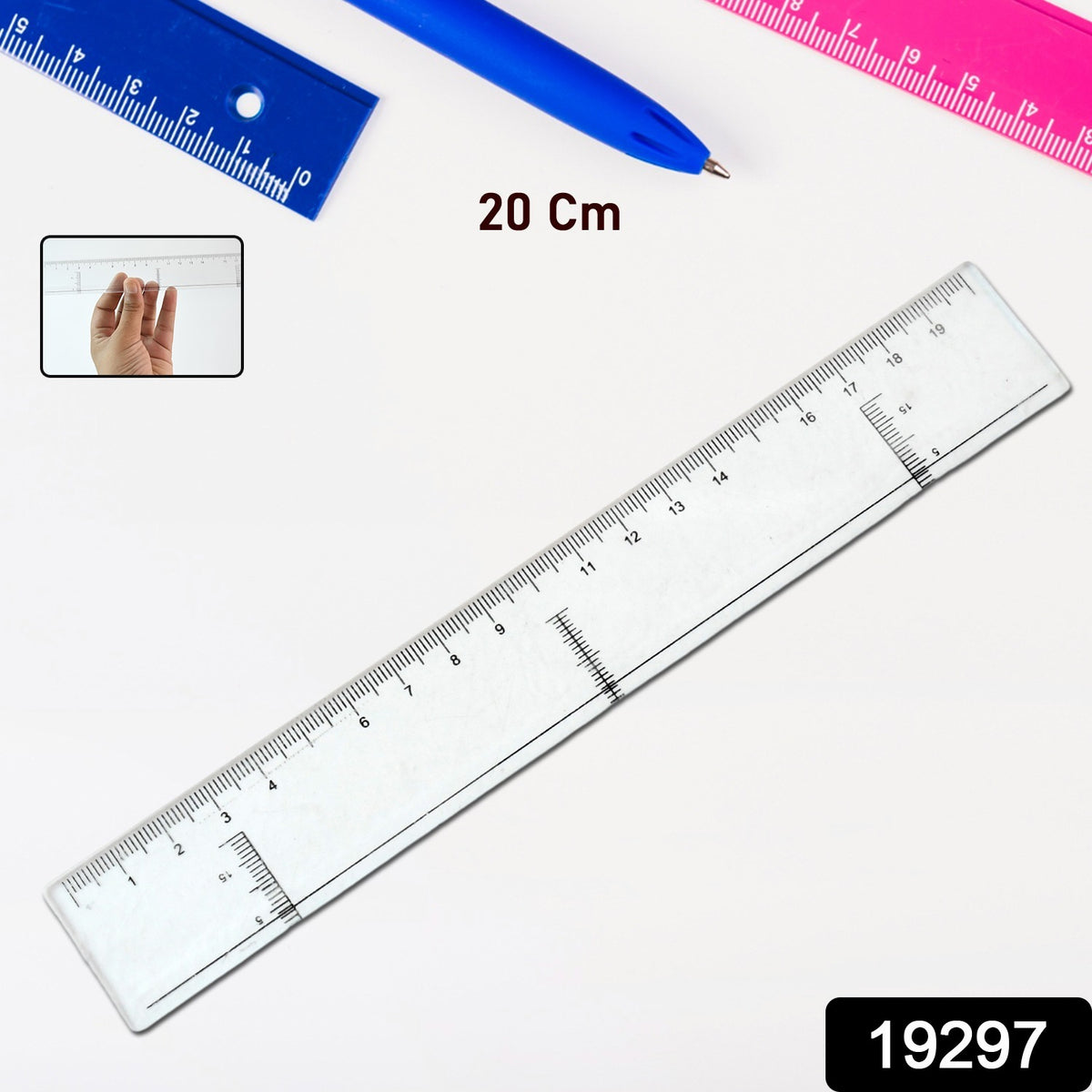 20 cm Transparent Plastic Ruler â Dual Scale for Precise Measurement