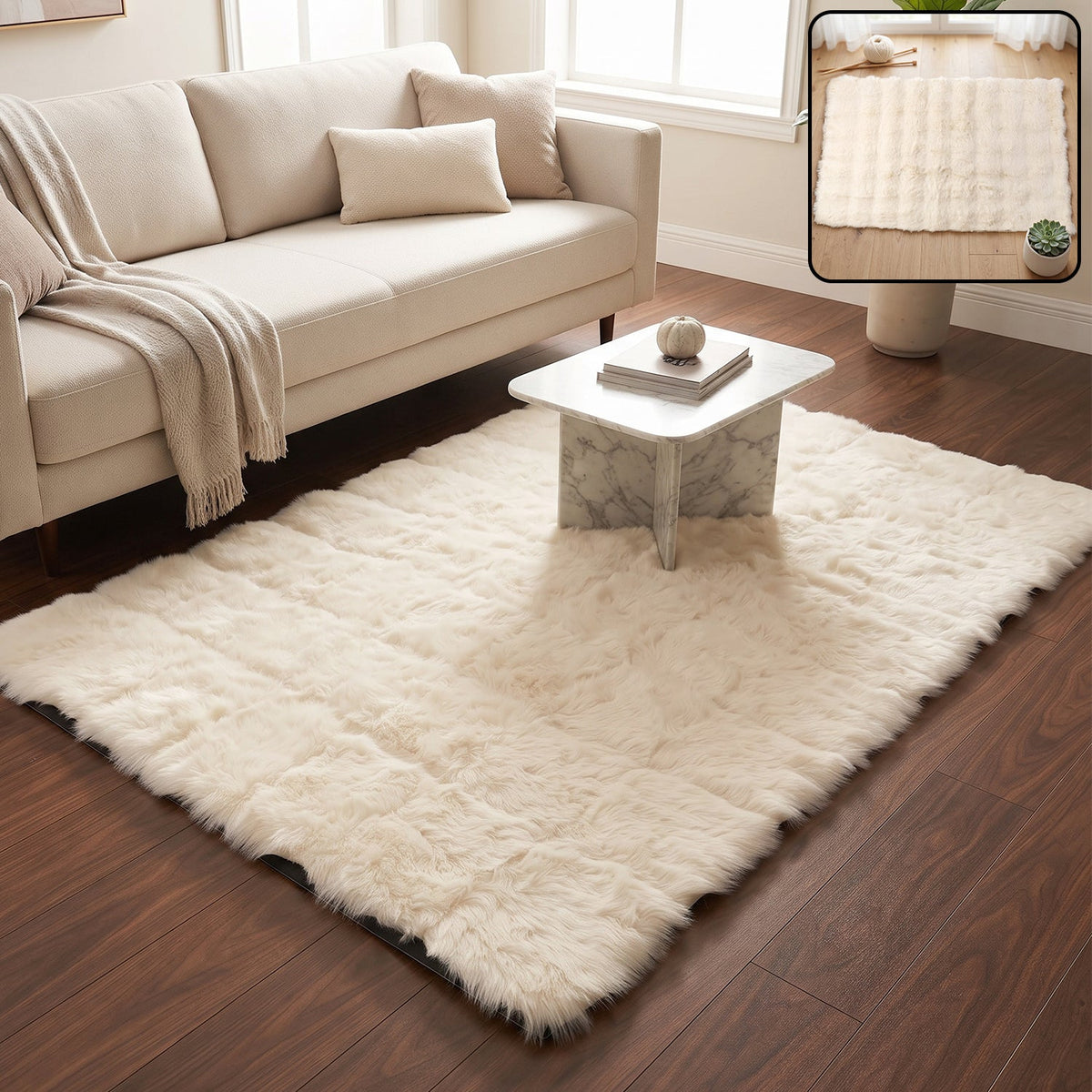 Anti Slip Soft Fluffy Faux Fur Carpet Mat 92 x 56 Cm for Living Room