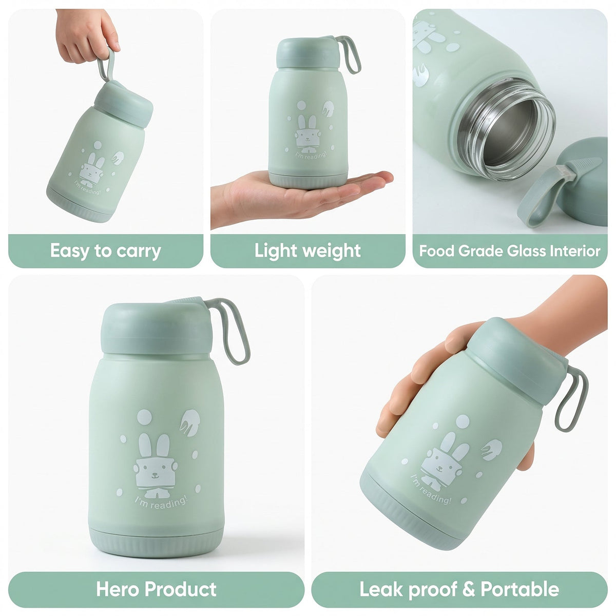 Glass Water Bottle 380ml with Lid