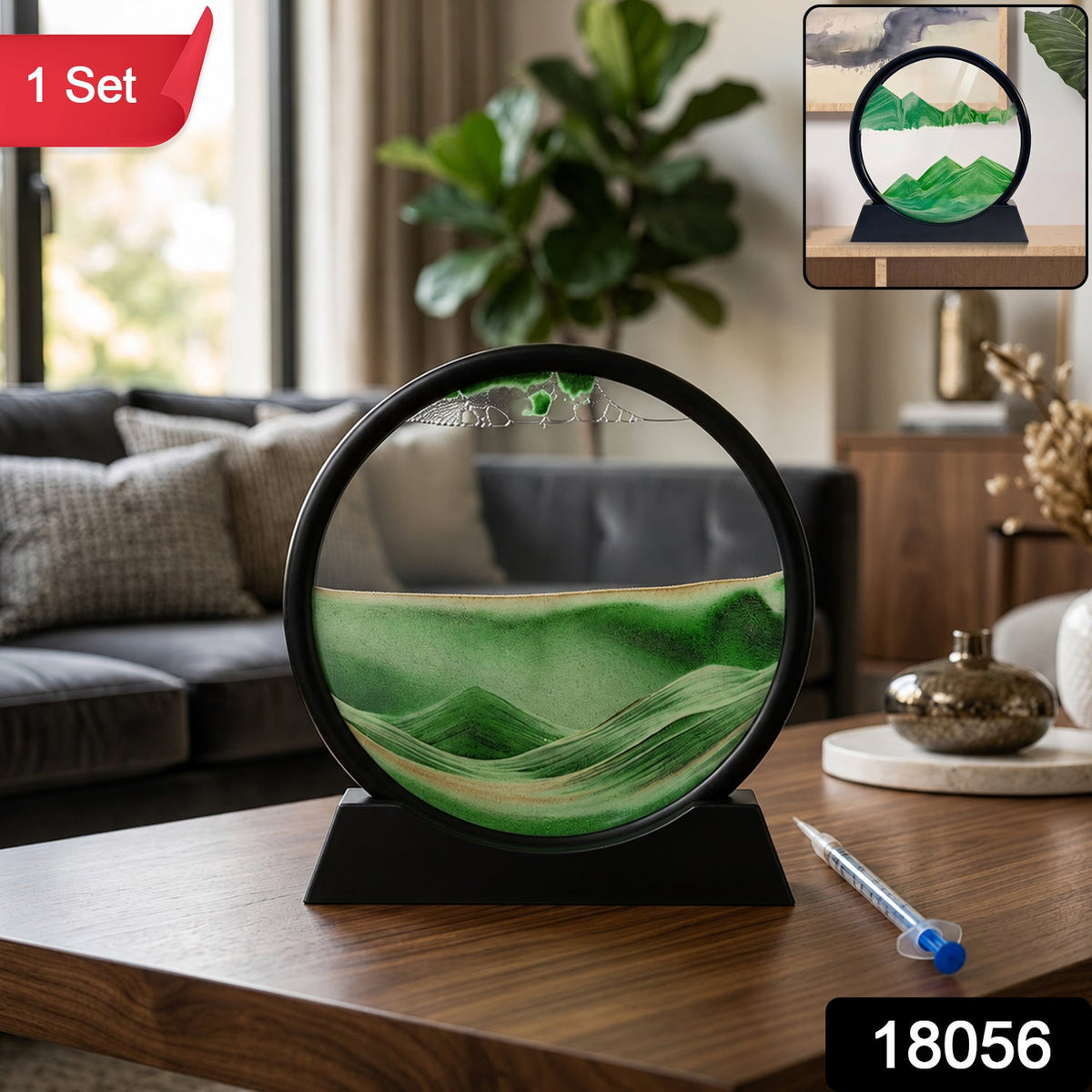 3D Moving Sand Art Round Frame with Stand for Home and Office Table Decor