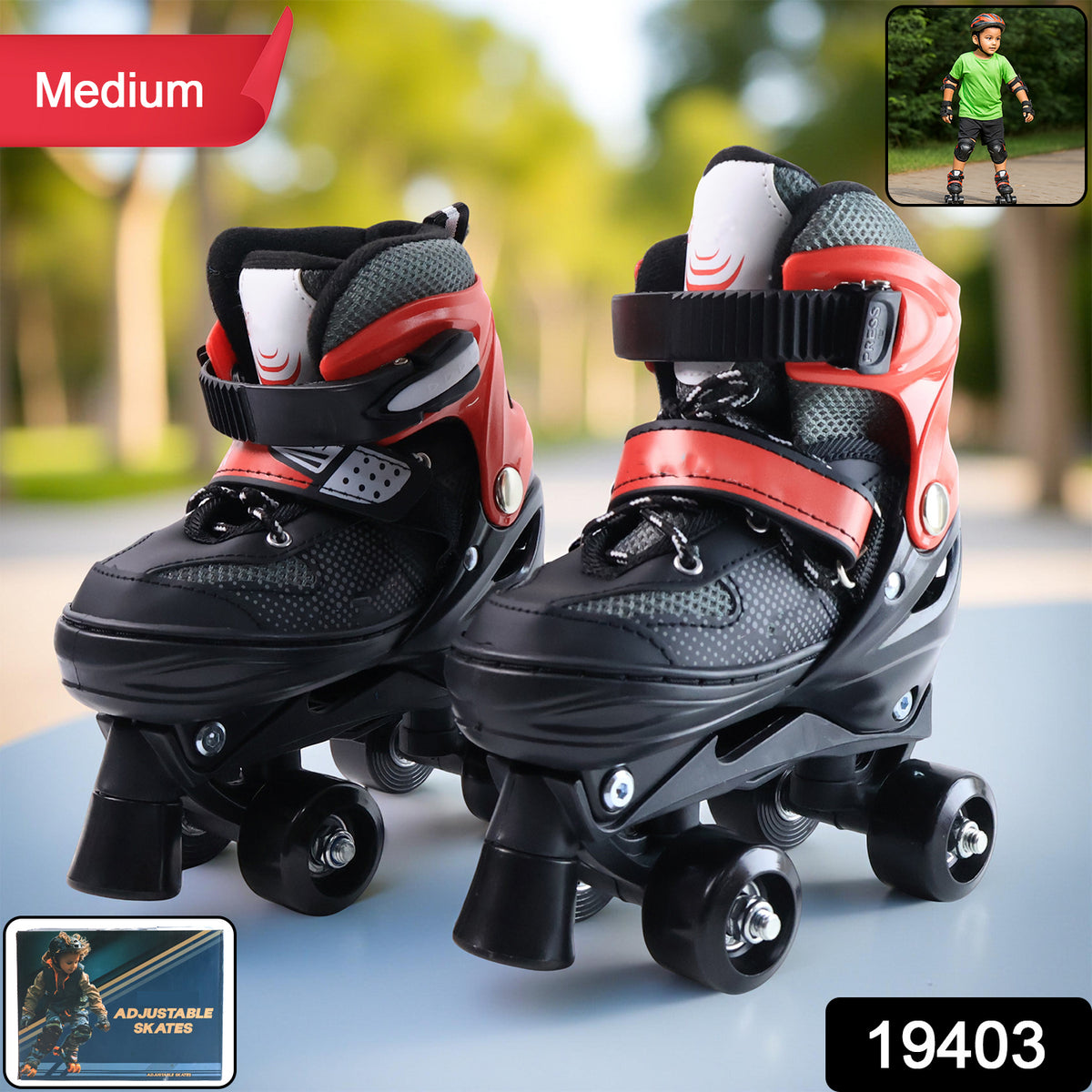 Adjustable Quad Roller Skates â Medium Size with Safety Features for Kids