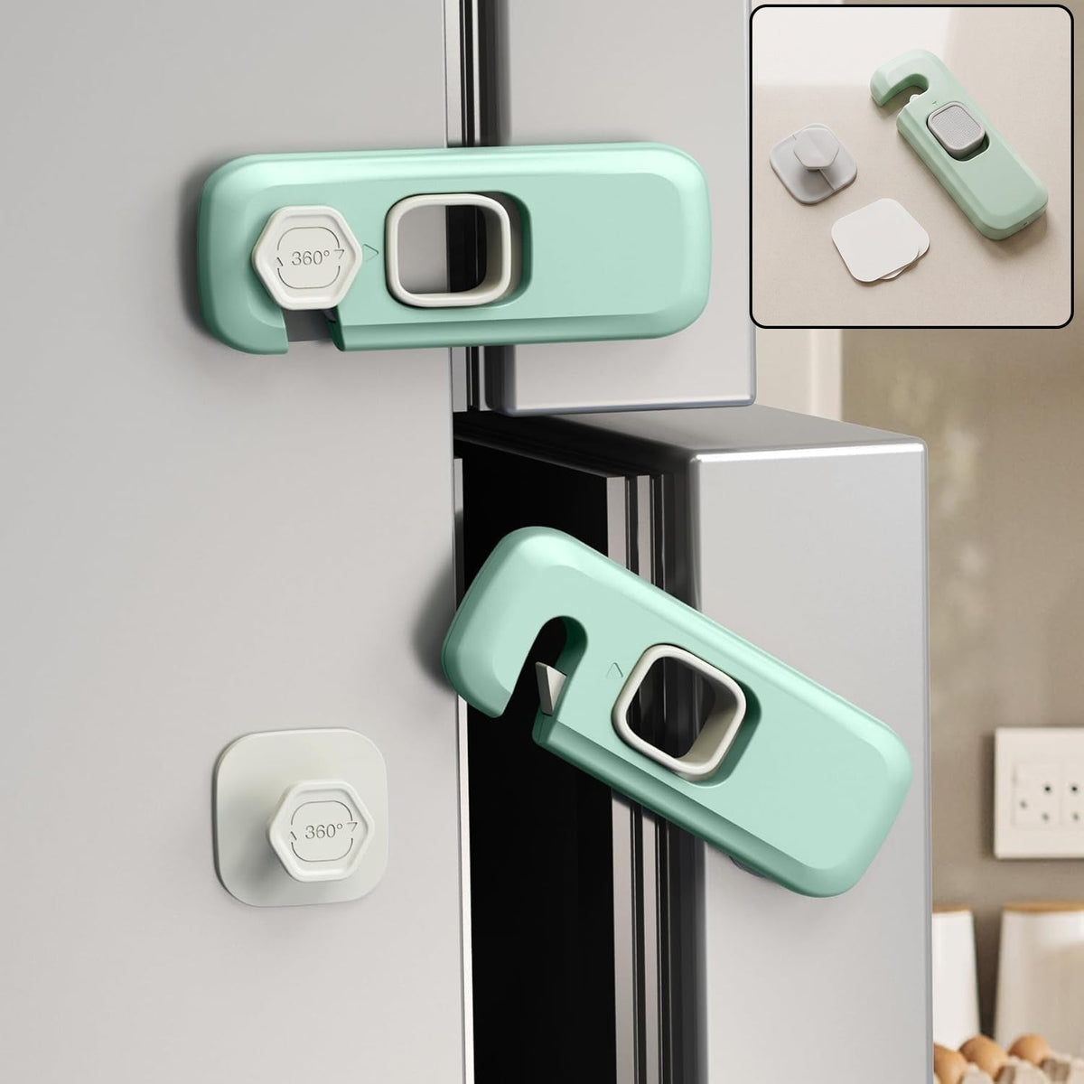 Adhesive Child Safety Lock for Refrigerator, Cabinet and Cupboard Doors