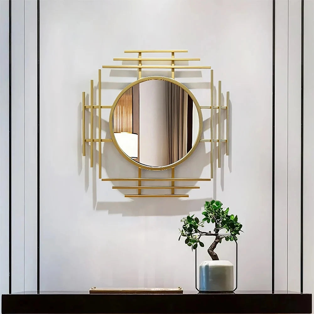 01 Luxury Geometric Gold Metal Wall Mirror