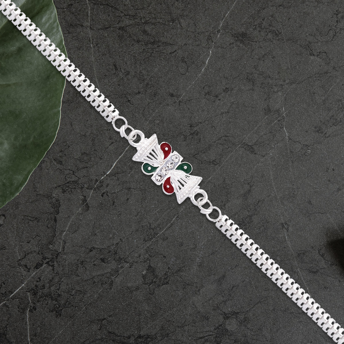 Twin Kalash Design Silver-toned Rakhi