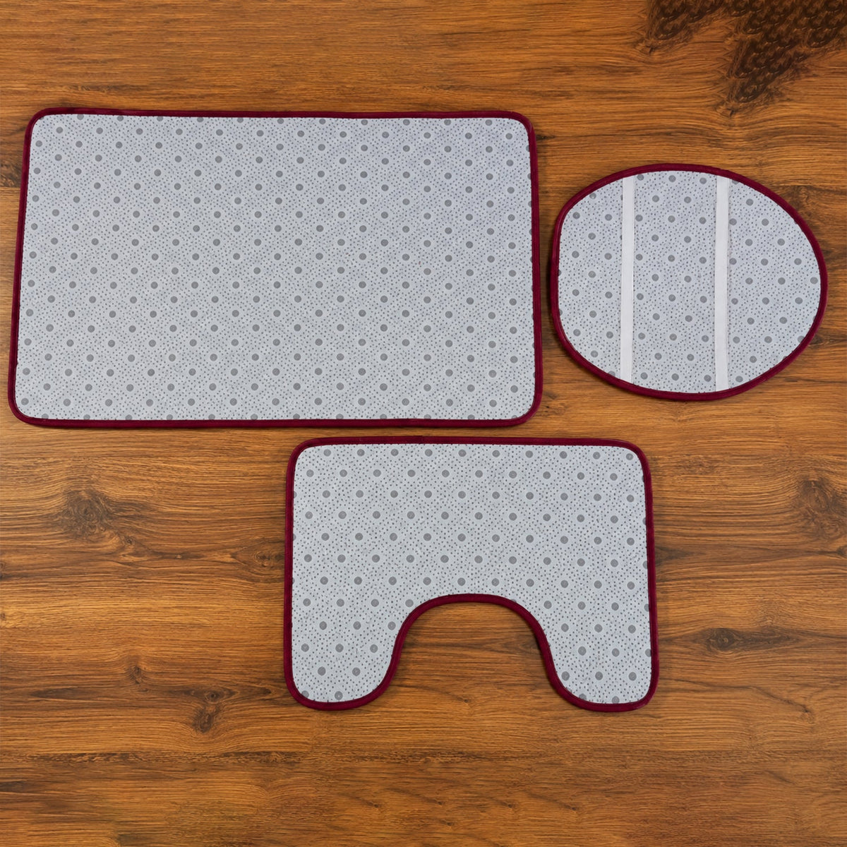 3 In 1 Anti Slip Bathroom Mat Set with Contour Mat and Lid Cover (3 Pc Set / Mix Color)