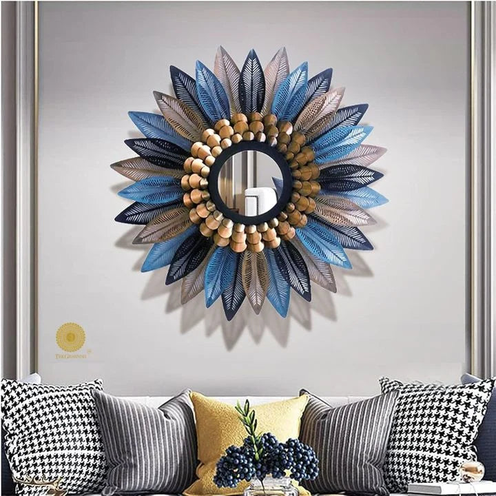 01 Beautiful Sunflower Decorated Wall Mirror (30 Inches Dia)