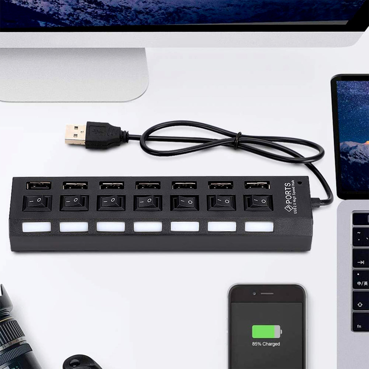 7 Port USB Hub â 7-in-1 Individual Switches, LED Indicators | Compshop