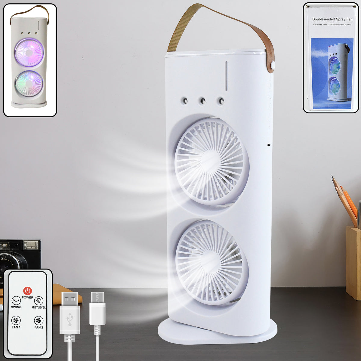 Electric Fan Desktop Double-head Powerful Air Cooler (1 Pc  With Remote)