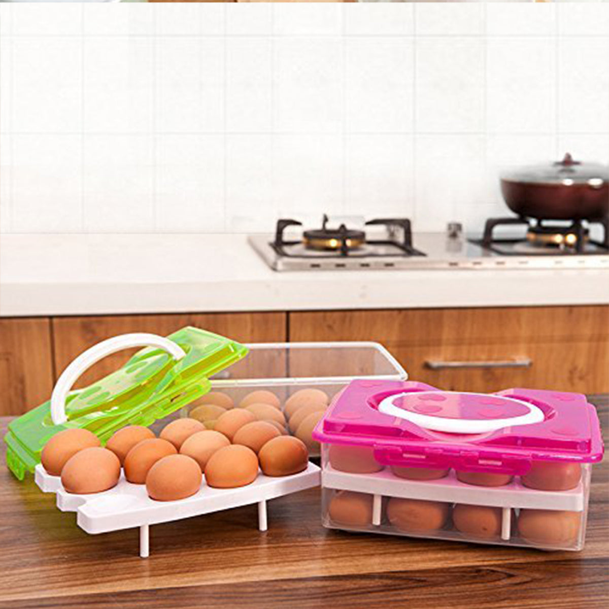 32-Grid Egg Tray with Lid & Handle â 2-Layer Egg Storage | Organivo