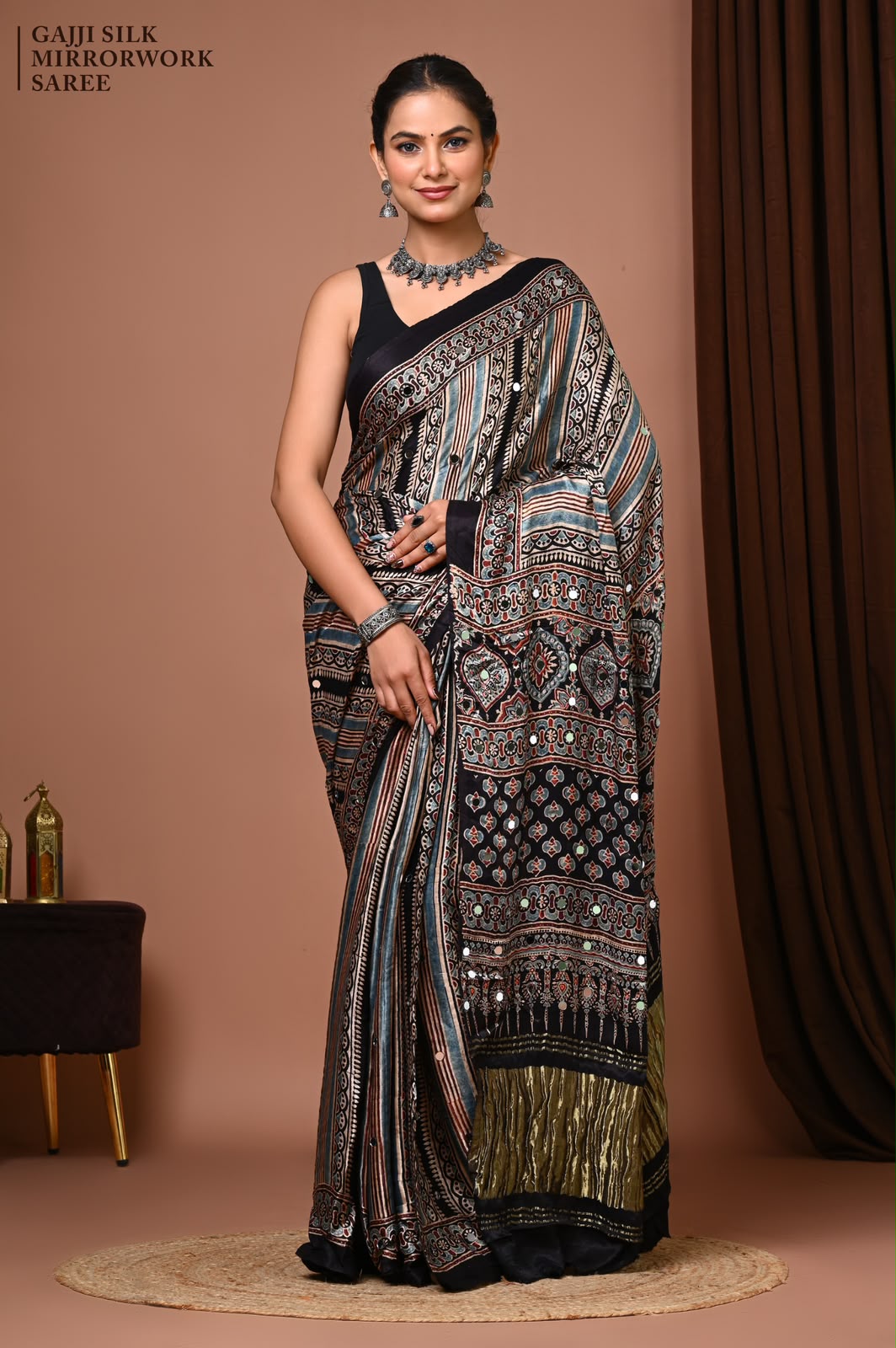 Premium Gajji Silk known for its lustrous sheen, rich texture, and lightweight drape.