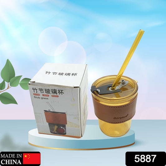Glass Tea and Coffee Cup with Straw and Sleeve for Girls (1 Pc)
