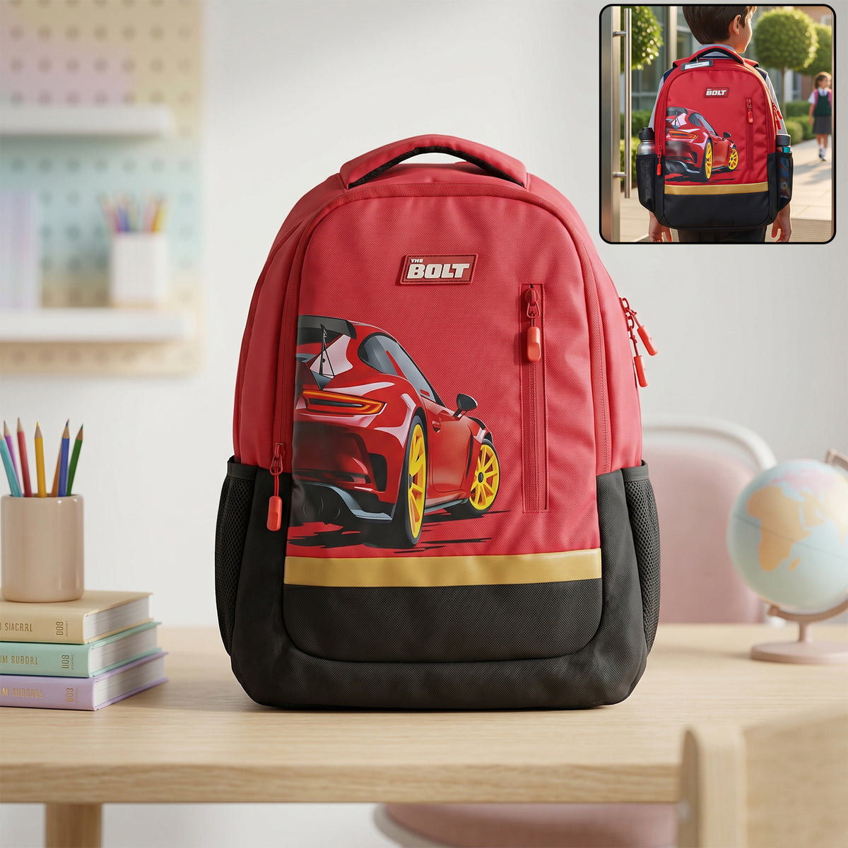 19-inch Kidâs School Bag â Spacious & Stylish with Car Design