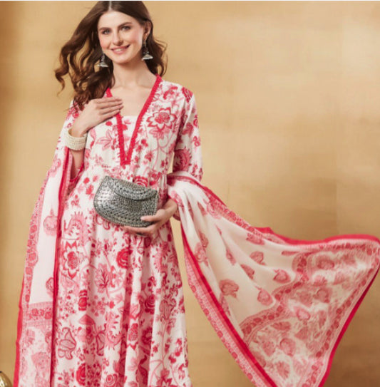 KALINI- Women Floral Printed Regular Pure Cotton Kurta with Trousers & With Dupatta