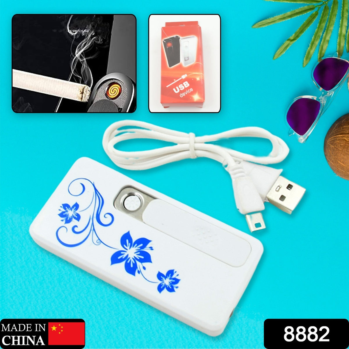 8882 Stylish Electric Usb Lighter For Men  Women Regular Cigarettes Portable Usb Rechargeable Flameless Coil Slim Cigarette Lighter With Charging Cable Windproof E Lighter Lighter For Smoking (1 Pc )