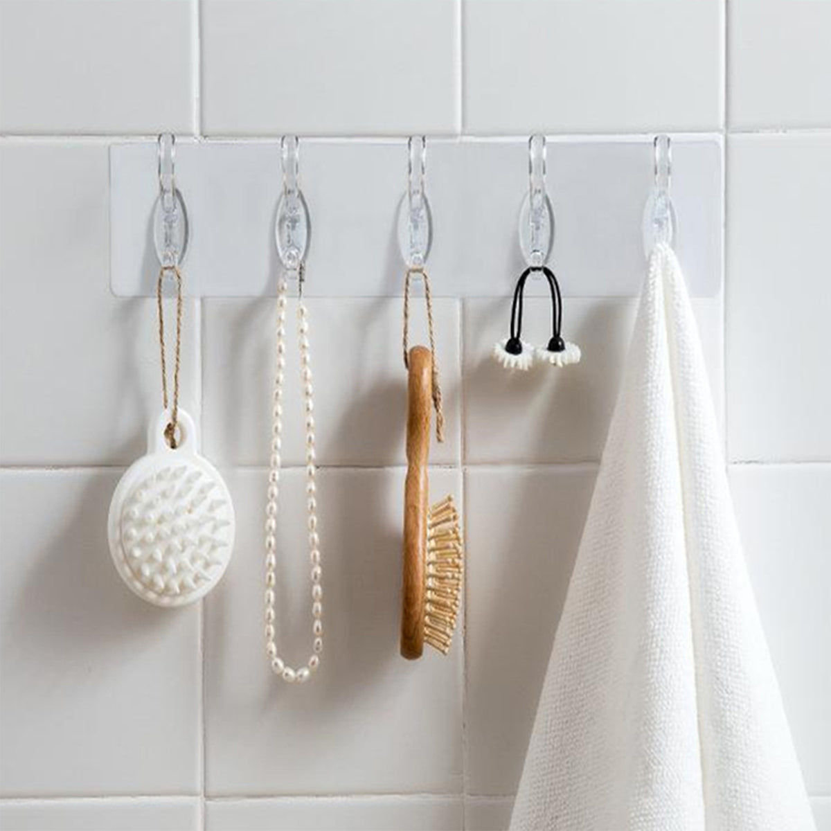 Strong Transparent Adhesive Wall Hooks - 5 Pack No Drill