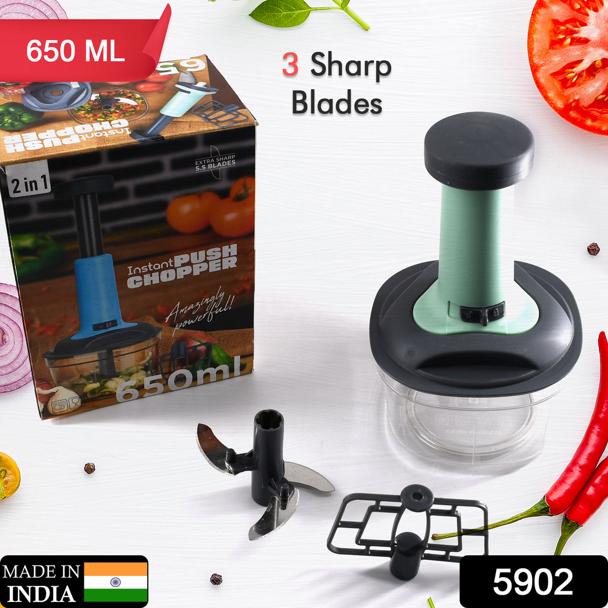 Manual Food Chopper â 3-Blade Hand Push Vegetable Cutter | Quickslice