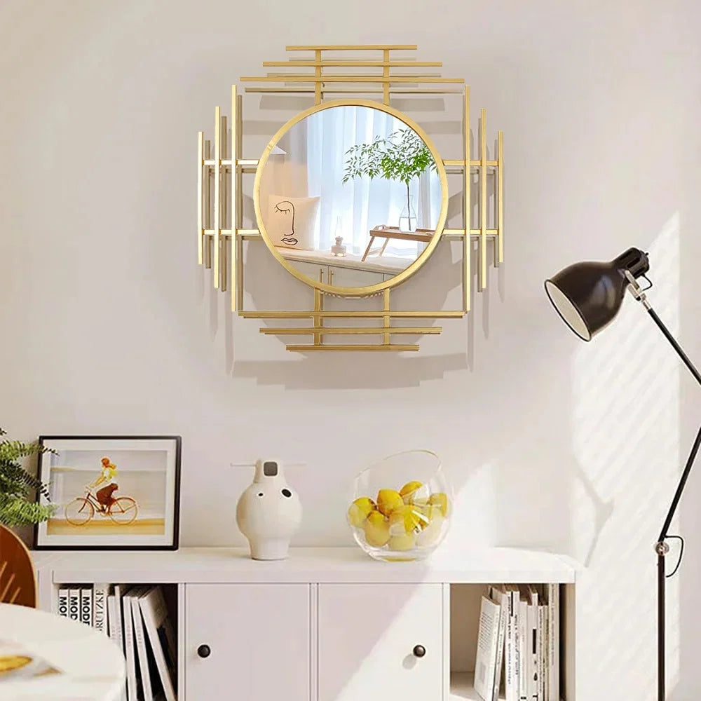 01 Luxury Geometric Gold Metal Wall Mirror