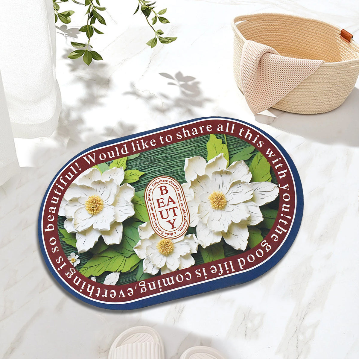 Absorbent Bath Mat â Quick-Dry Anti-Slip Floral Design | Mist & Relax