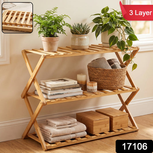 3 Layer Foldable Bamboo Shoe Rack Multi-Purpose Storage Shelf