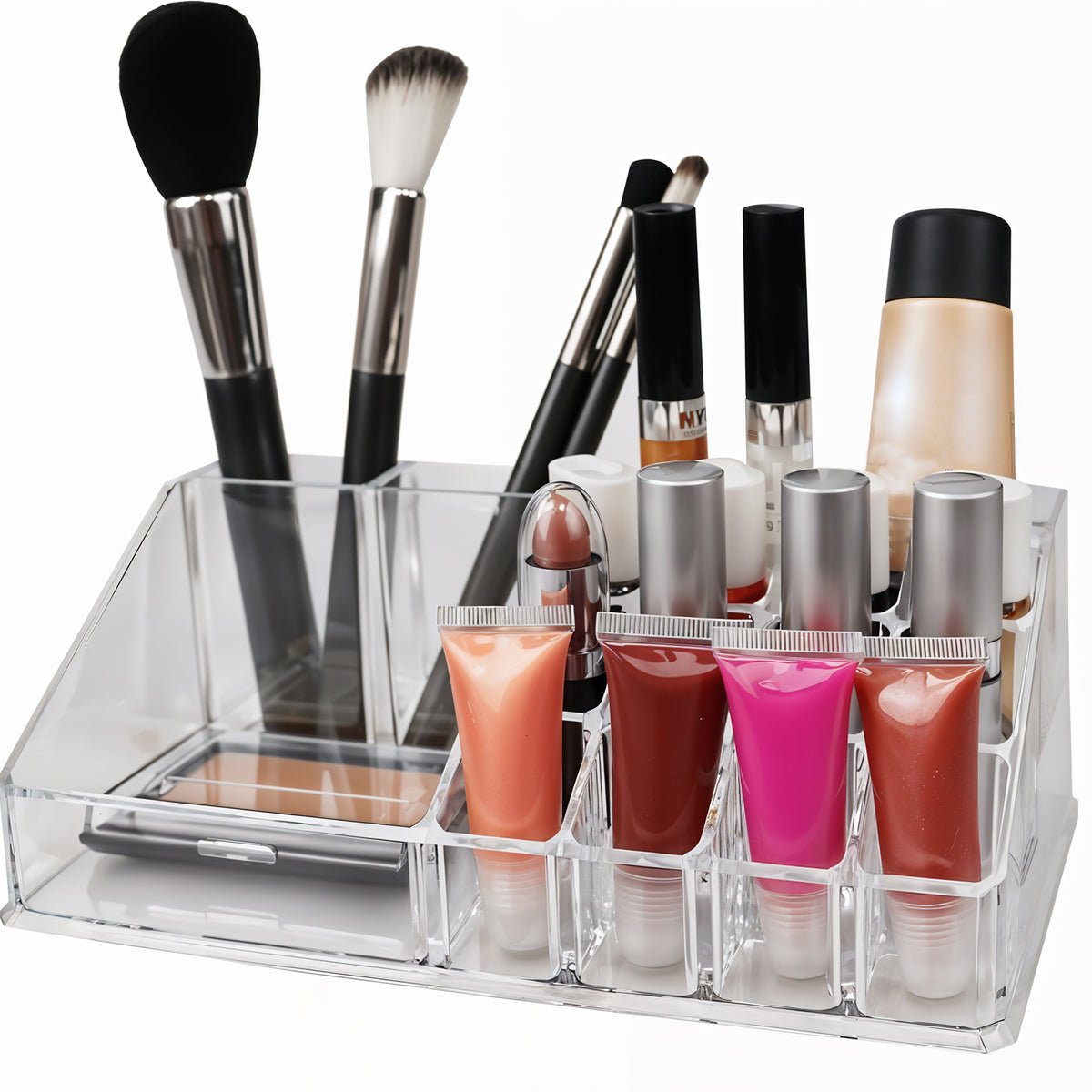 Acrylic Makeup Organizer â 16 Clear Compartments for Cosmetics