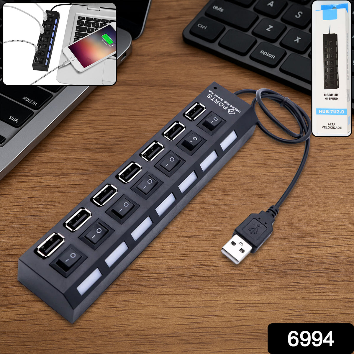 7 Port USB Hub â 7-in-1 Individual Switches, LED Indicators | Compshop