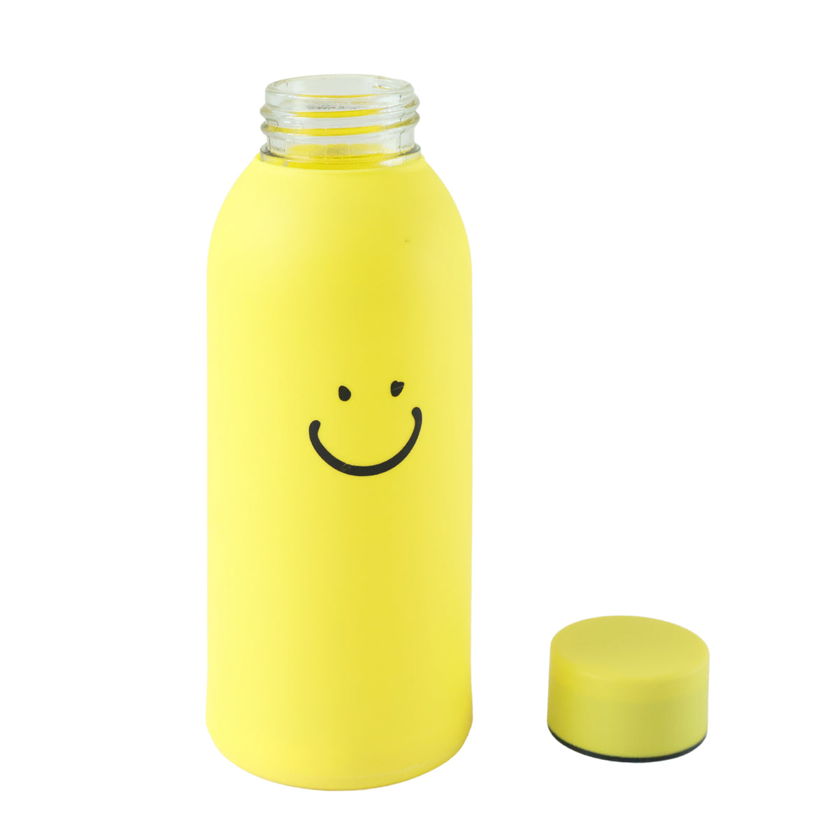 400 ML Smiley Face Glass Travel Water Bottle with Silicone Sleeve