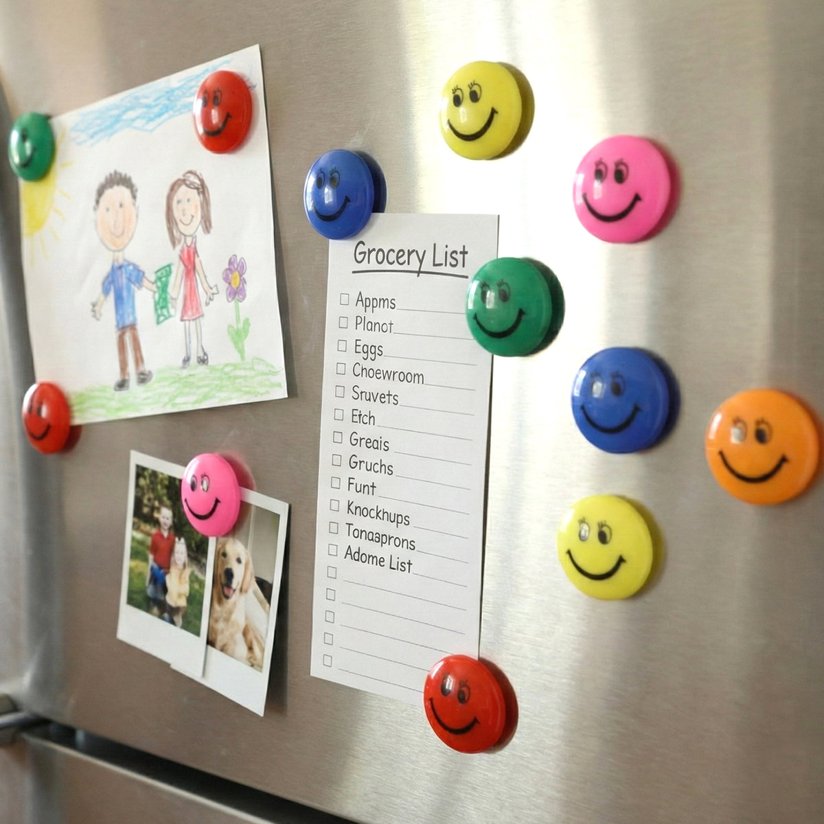 Smiley Face Magnetic Buttons Set â Strong, Colorful 12 Pc Set
