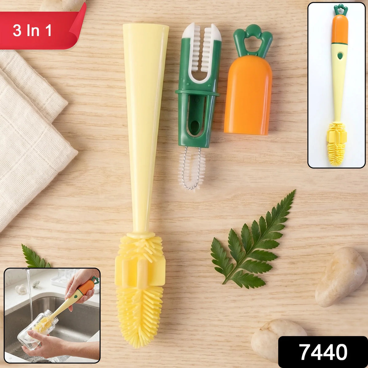 3 in 1 Bottle Cleaning Brush â Gentle & Reusable with Silicone Head