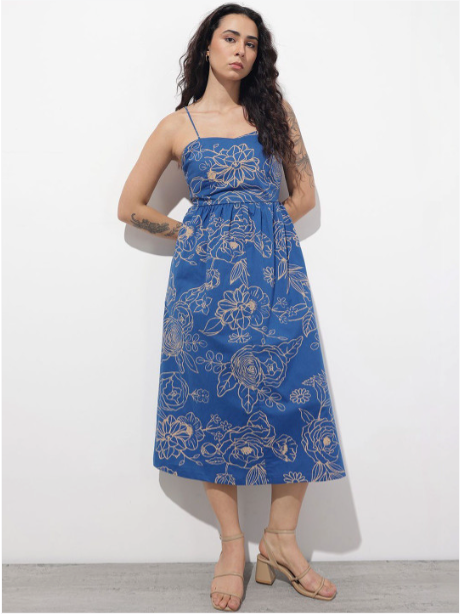 01. Floral Print A-Line Midi Dress