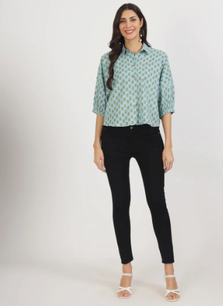Print Cotton Shirt Style Top