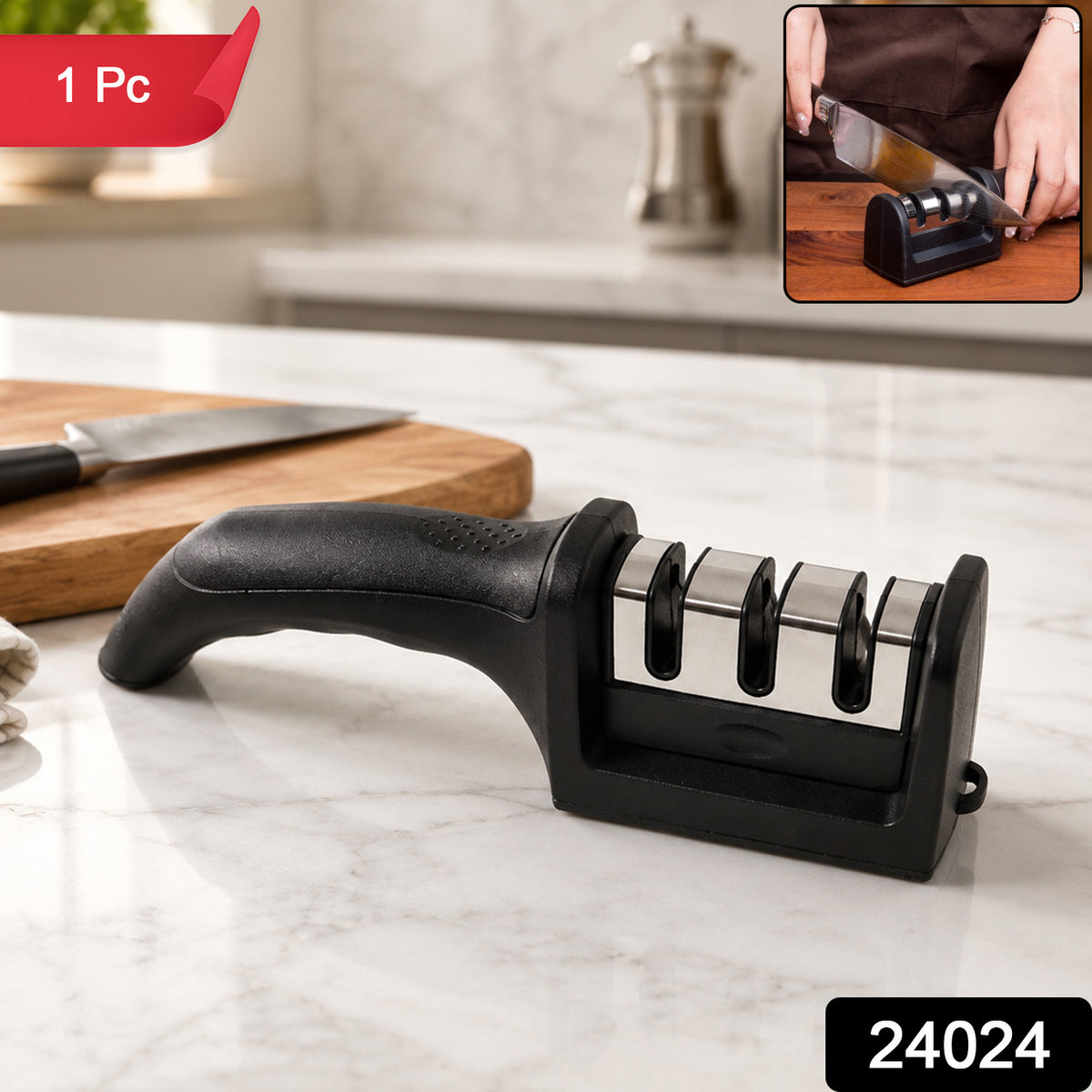 3 Stage Manual Knife Sharpener Tool for Steel and Ceramic Knives Ki...