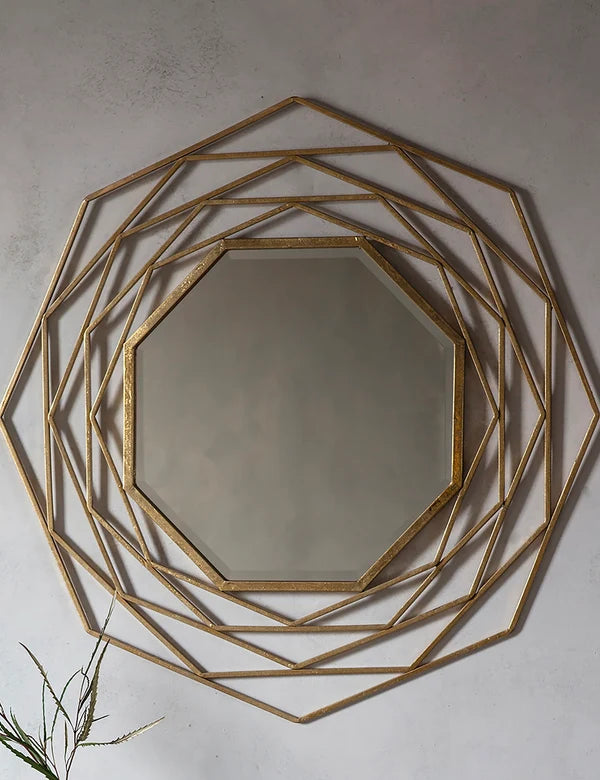 01.Gold Geometric Octagon Mirror