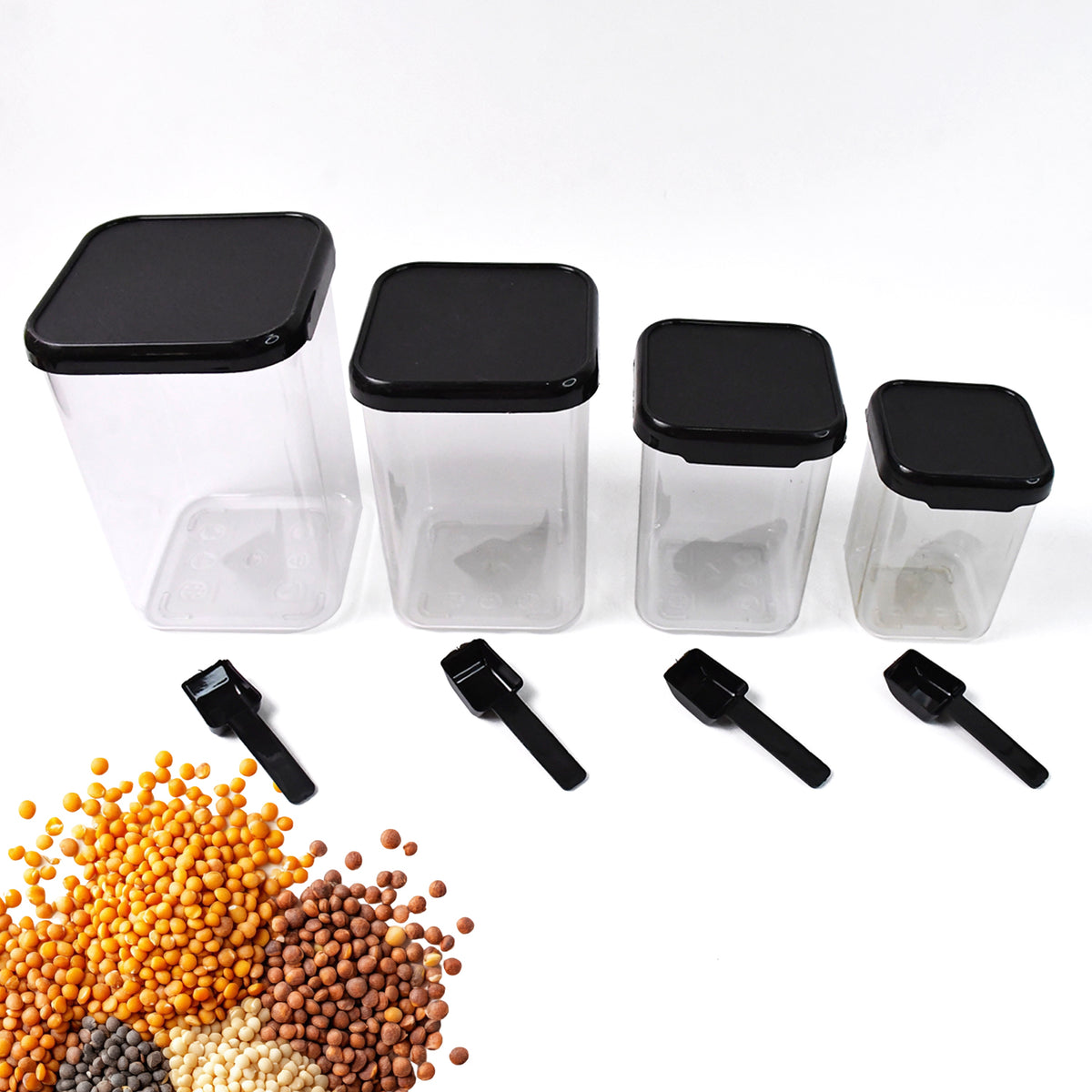 Air Tight Containers â 4 Pc Plastic Storage Set with Spoon