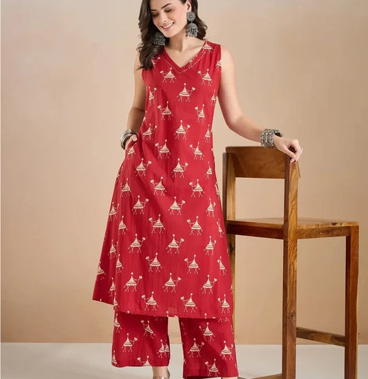 01.Women Ethnic Motifs Printed Regular Pure Cotton Kurta with Trousers