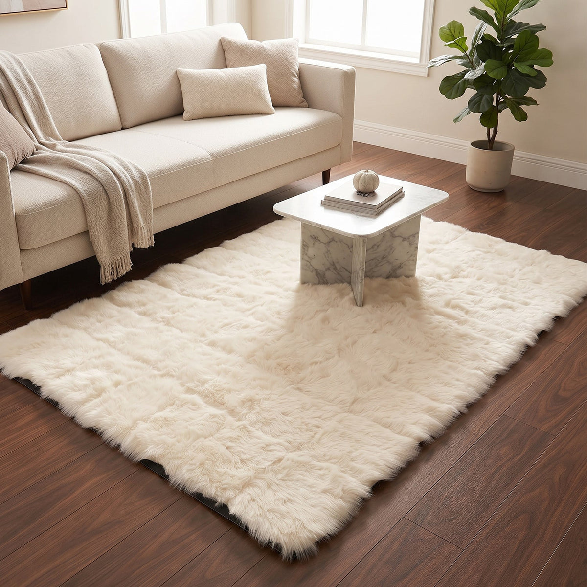Anti Slip Soft Fluffy Faux Fur Carpet Mat 92 x 56 Cm for Living Room