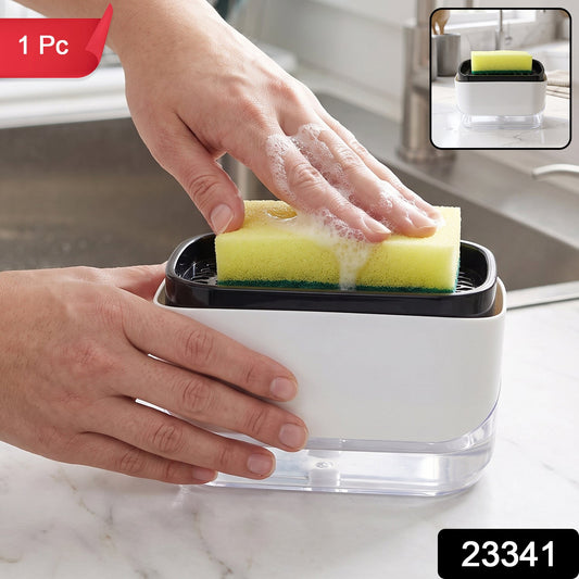 2 In 1 Press Soap Pump Dispenser with Sponge Holder for Kitchen Sink