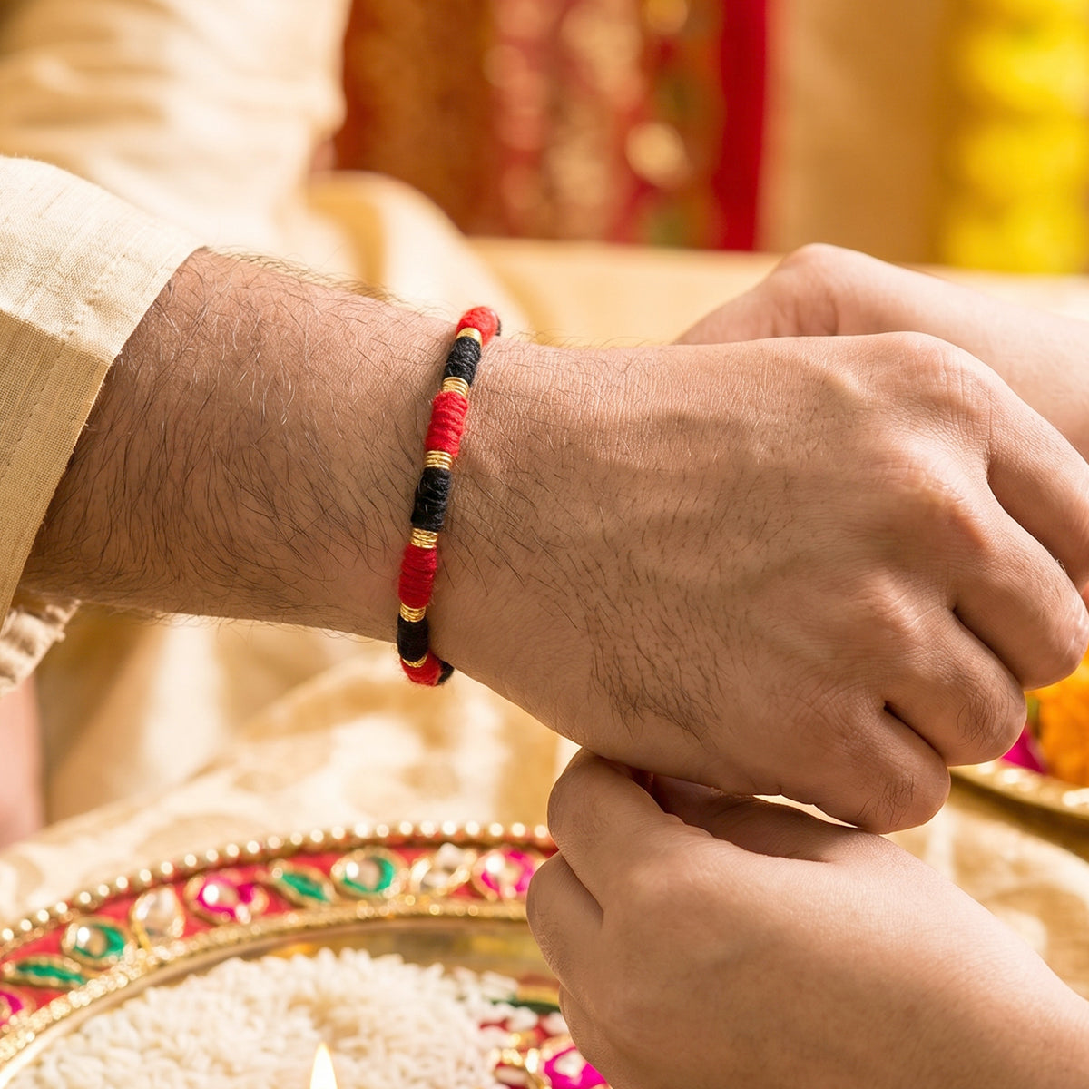Handmade Rakhi â Traditional Beaded Thread with Golden Accents