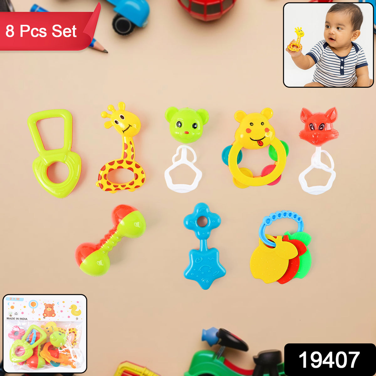 Baby Rattle Set â 8 Pieces of Safe Colorful Toys