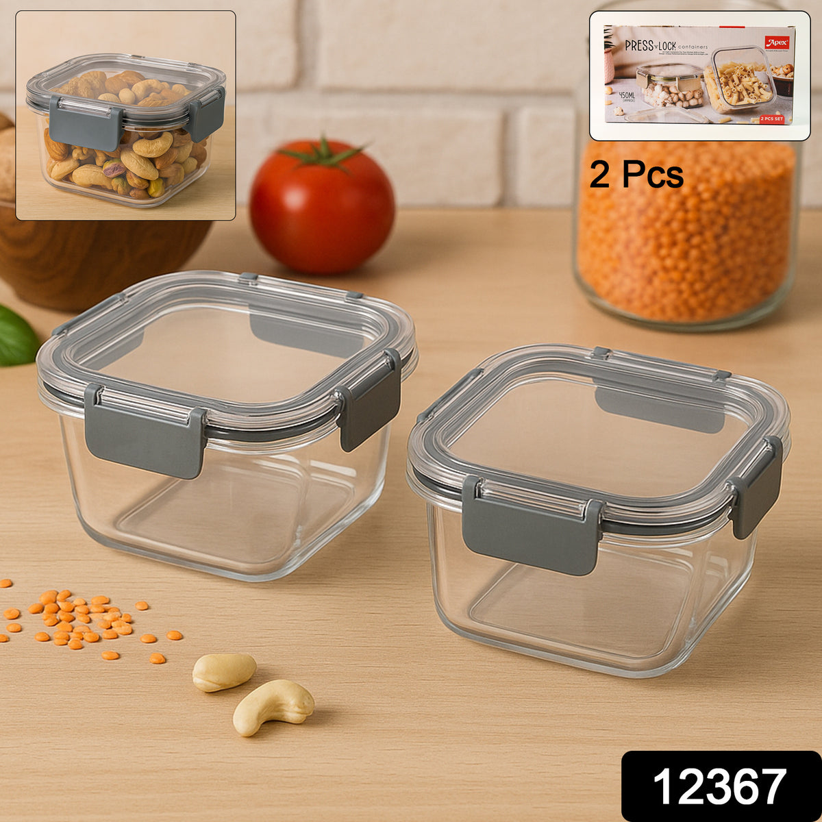 Airtight Food Storage Containers â 2Pc 540ML Press Nâ Lock