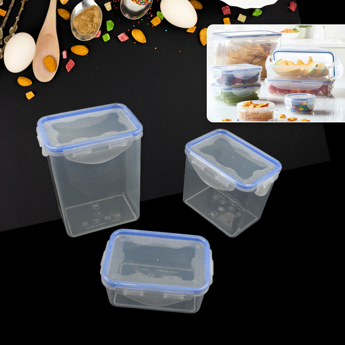 Airtight Kitchen Storage Container â 3 Pc Food Grade Set | Velvet Wheels