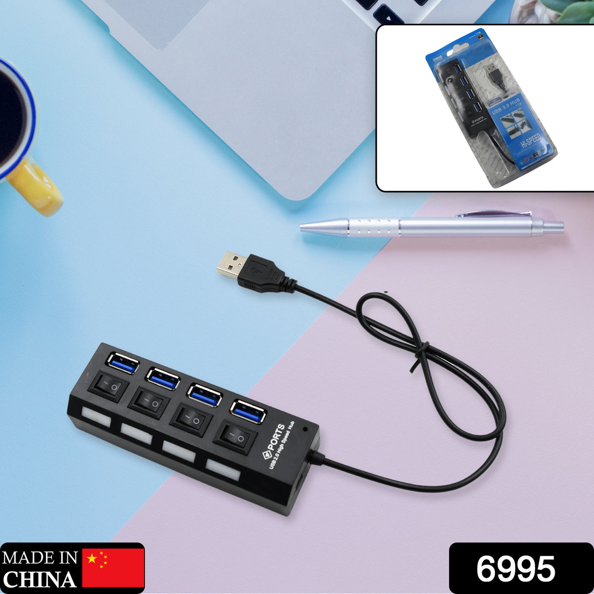 4 Port USB Hub â High-Speed 2.0 Splitter with Switches | Compshop