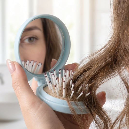 2 in 1 Folding Hair Brush with Mirror Compact Pop Up for Travel