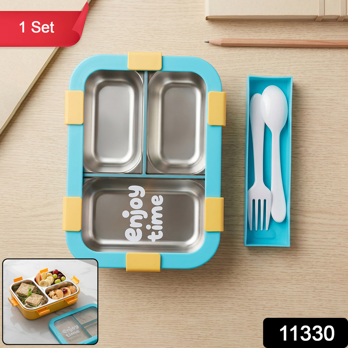 Airtight 3 Compartment Stainless Steel Lunch Box â Food Organiser