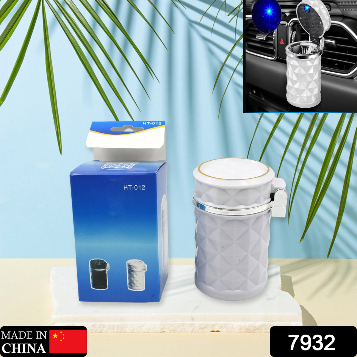 Car Cupholder Ashtray â LED Light, Lid & Portable Bin | Velvet Wheels
