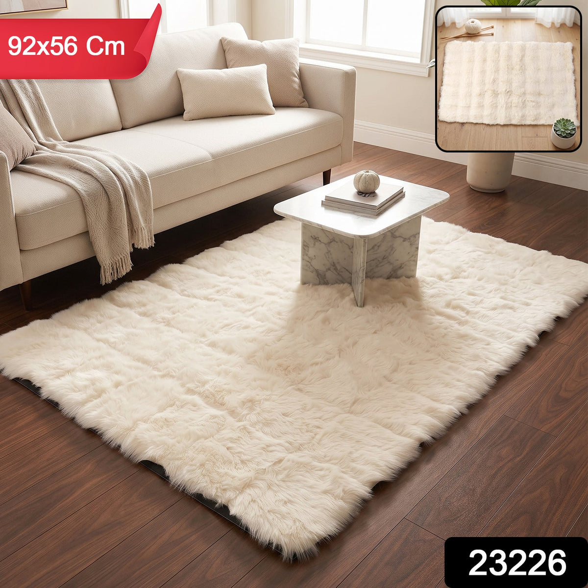 Anti Slip Soft Fluffy Faux Fur Carpet Mat 92 x 56 Cm for Living Room