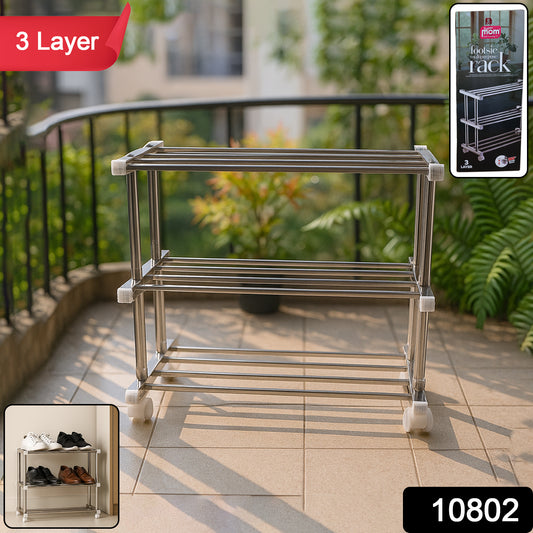3-Layer Stainless Steel Shoe Rack â Durable & Space-Saving Organizer