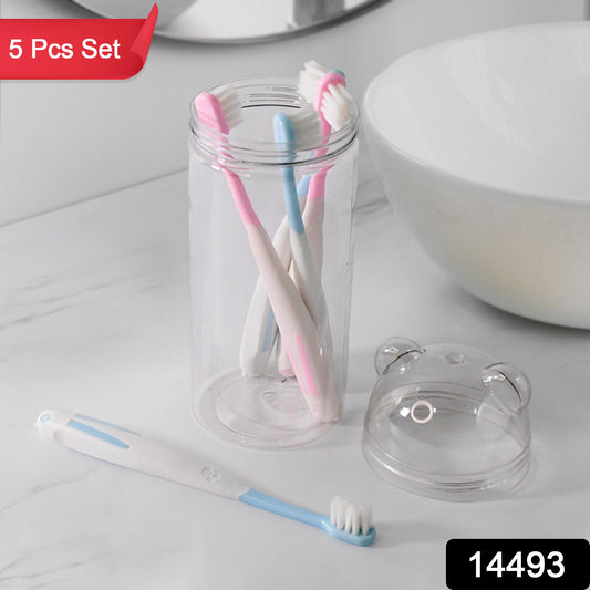 Multipurpose Travel-friendly Toothbrush Holder With 4 Soft Bristle Toothbrushes