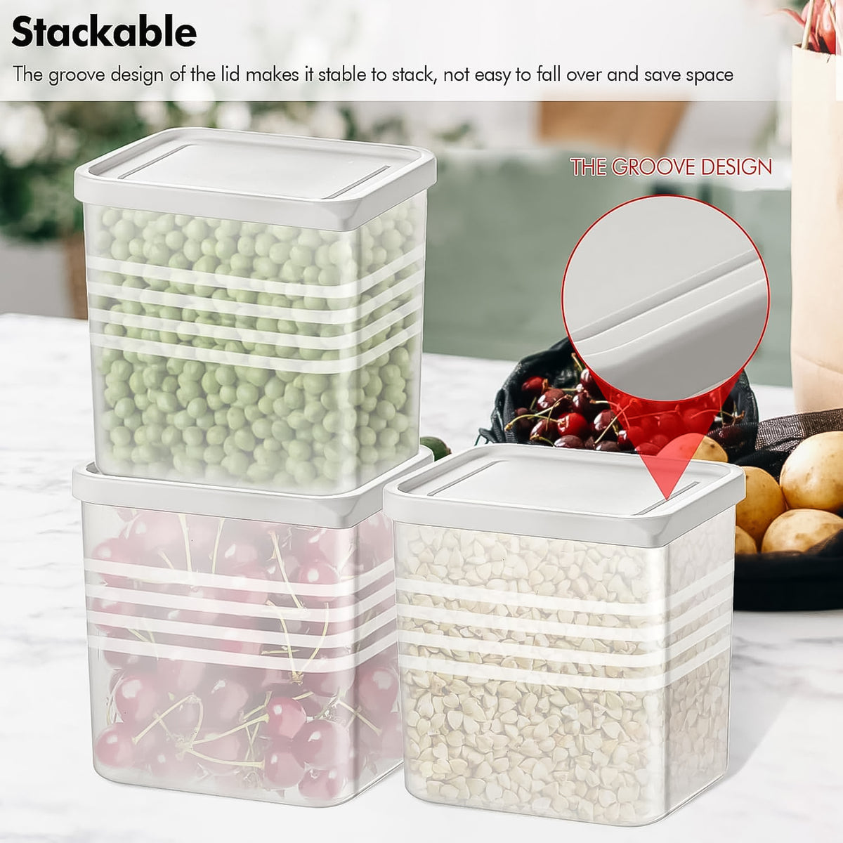 Airtight Square Plastic Food Storage Container Set â 6-Piece Clear Kit