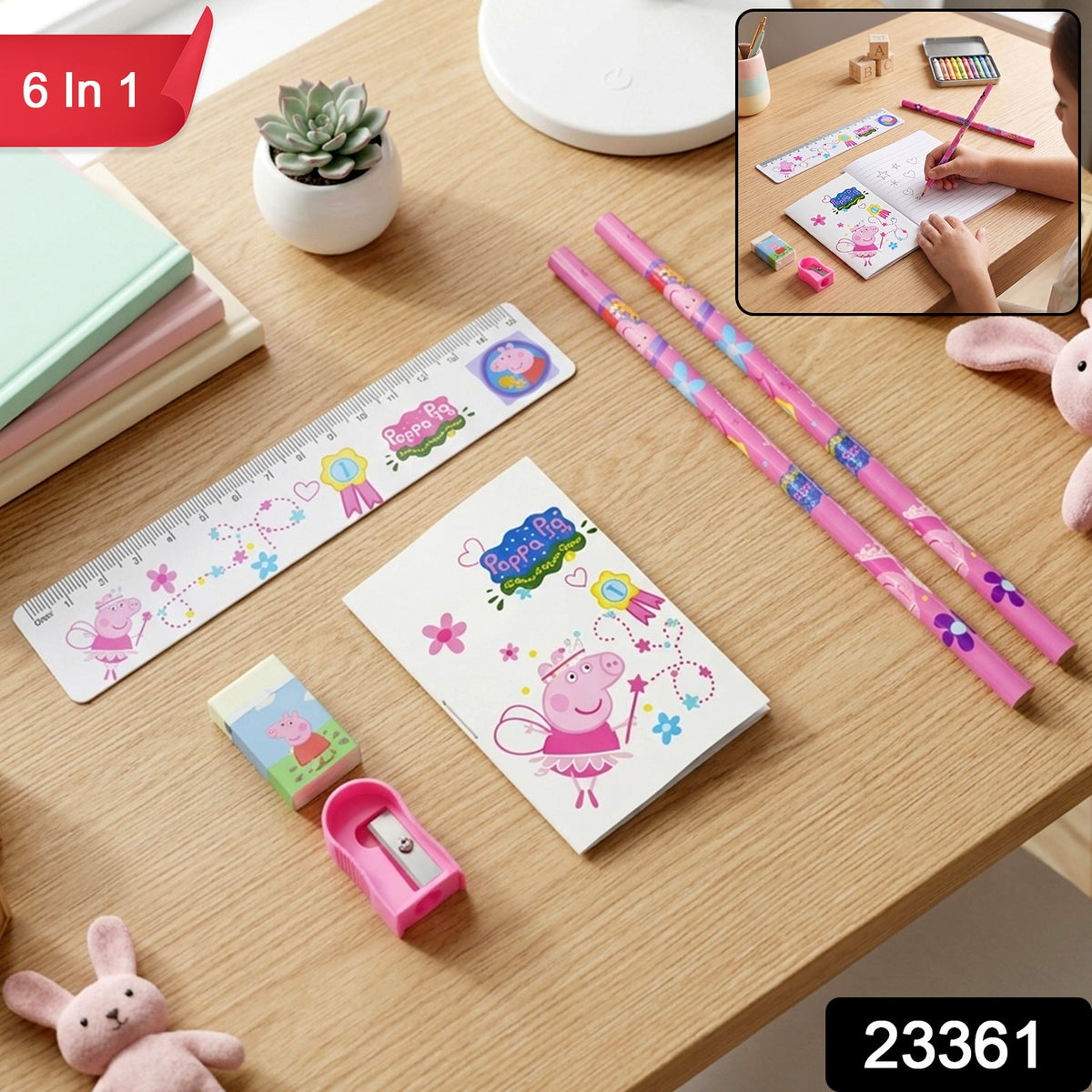 6-in-1 Student Stationery Combo Kit with Pencils, Ruler and Pouch for Kids