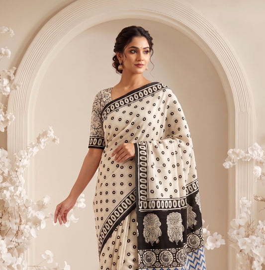 New Arrival: Premium Hand Block Printed Pure Cotton Mulmul Saree with Blouse
